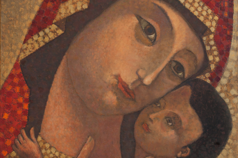 Taidemaalaus,Jumala kanssamme -työ on kolmiosainen. Maalauksen keskimmäinen osa kuvaa Jeesus-lasta ja Neitsyt Mariaa.