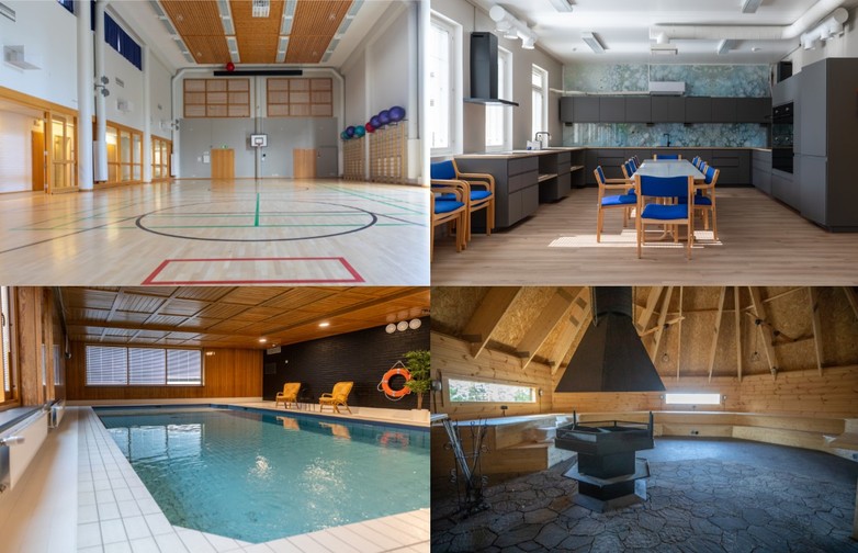AitO keskuksessa on monipuoliset tilat, juhlatilaksi voi ottaa myös uima-allasosaston, kodan tai liikuntasalin.