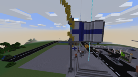 Suomen lippu tehty minecraftissä