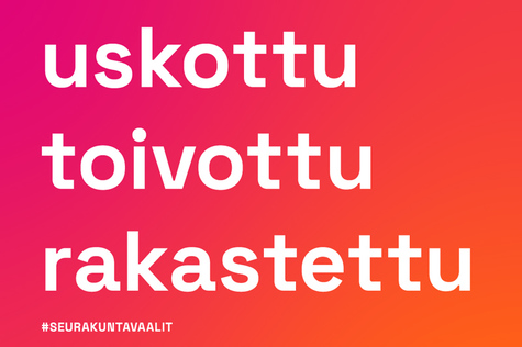 Graafinen elementti jossa lukee uskottu, toivottu, rakastettu.
