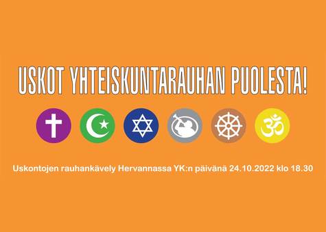 Uskot yhteiskuntarauhan puolesta: Uskontojen rauhankävely Hervannassa YK:n päivänä 24.10.2022 klo 18.30