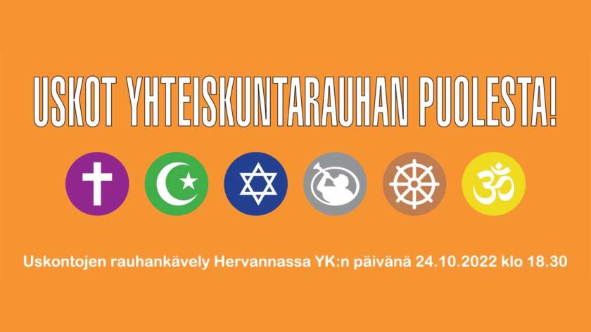 Uskot yhteiskuntarauhan puolesta: Uskontojen rauhankävely Hervannassa YK:n päivänä 24.10.2022 klo 18.30