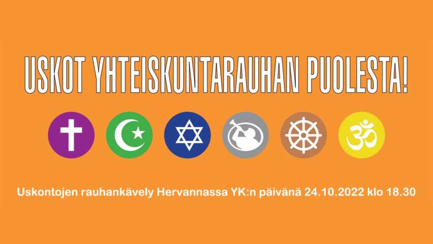 Uskot yhteiskuntarauhan puolesta: Uskontojen rauhankävely Hervannassa YK:n päivänä 24.10.2022 klo 18.30