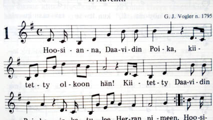 Hoosianna-hymnin nuotit ja sanat.