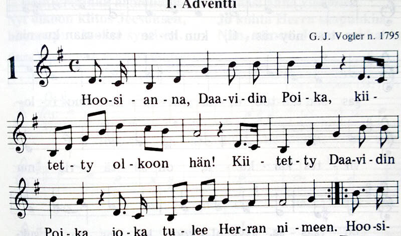 Hoosianna-hymnin nuotit ja sanat.