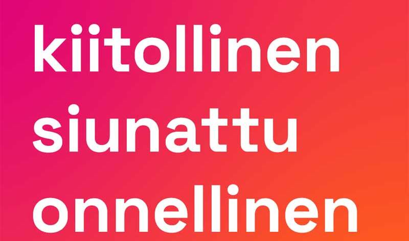 Teksti kiitollinen, siunattu, onnellinen.