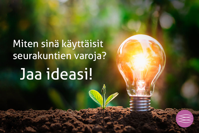 Kuvituskuva, jossa hehkulamppu on pystyssä mullassa ja teksti: Miten sinä käyttäisit seurakuntien varoja? Jaa ideasi!