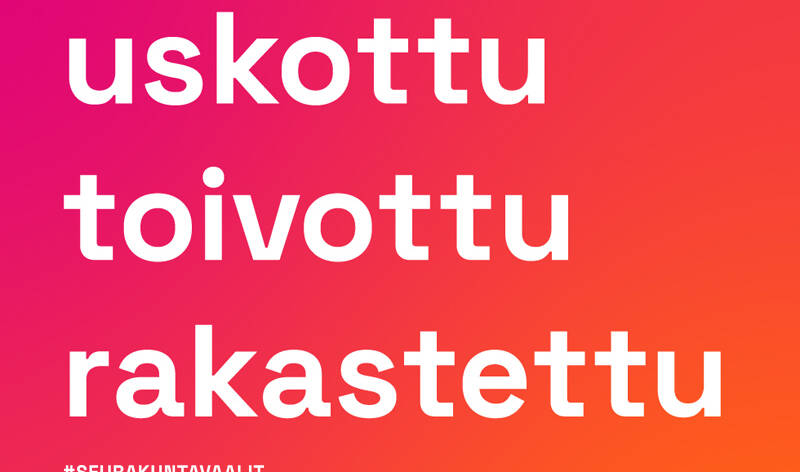 Graafinen elementti jossa lukee uskottu, toivottu, rakastettu.