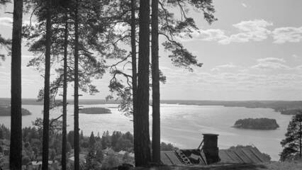 Vanha maisemakuva Pyhäjärvestä.