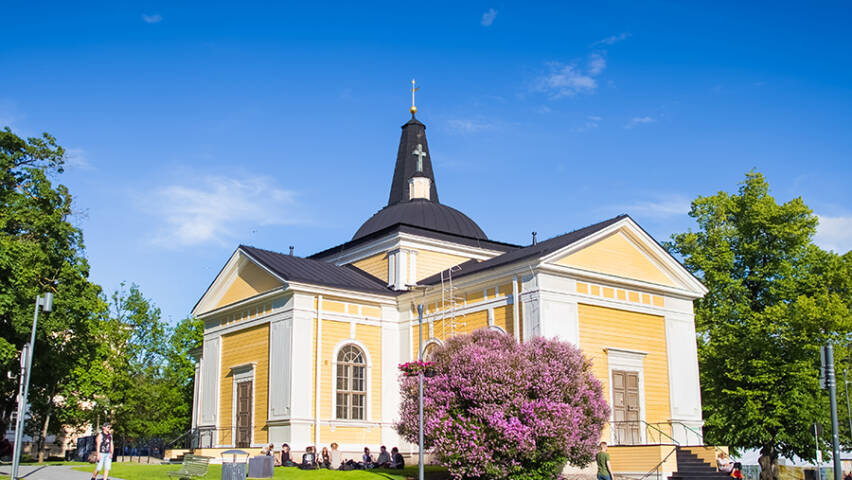 The facade of the Old Church in Central Square.