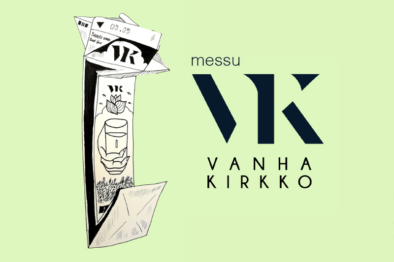 Vanhan kirkon messun kuvituskuvassa on piirros tyhjentyneestä maitotölkistä.