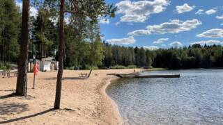 Uimaranta ja laituri kesäisenä päivänä.