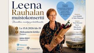 Mainos Leena Rauhalan muistokonsertista, henkilö kuvassa